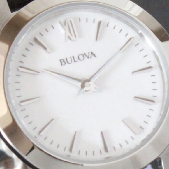 Bulova Ladies Dress Watch Two Hander Silver Dial Black Leather Strap 24mm - Picture 12 of 13